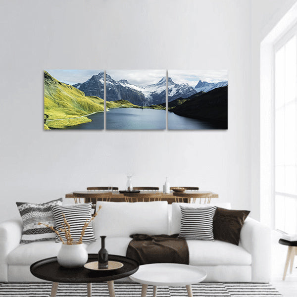 Bachalpsee lake in Alps mountains Grindelwald valley, Switzerland panoramic canvas wall art