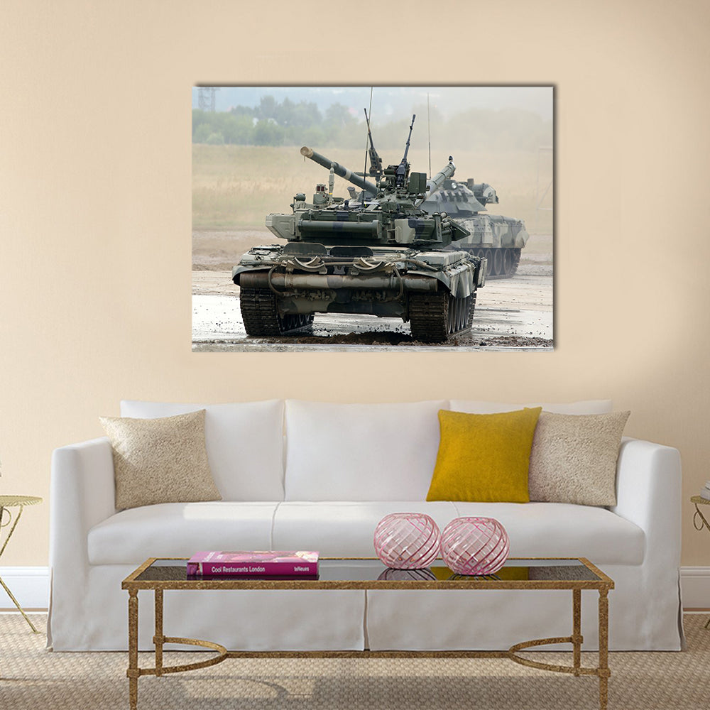 The main Russian tank T-90 Multi Panel Canvas Wall Art