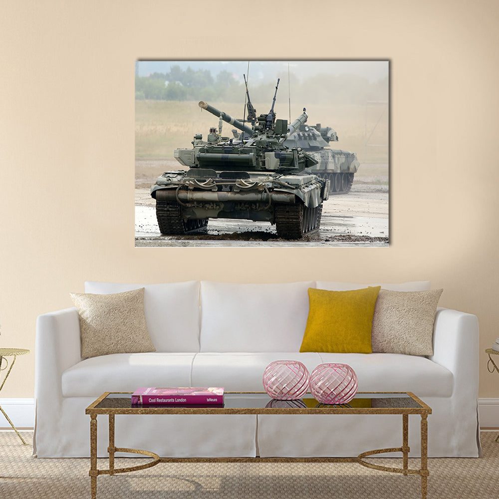 The main Russian tank T-90 Multi Panel Canvas Wall Art