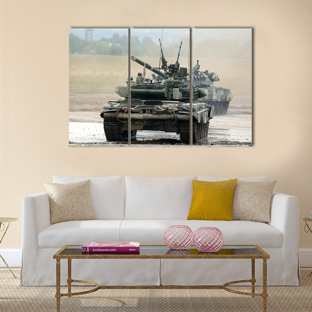The main Russian tank T-90 Multi Panel Canvas Wall Art