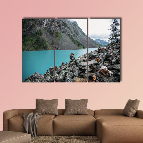 Clear lake, trees and mountains, Altai, Russia Multi panel canvas wall art
