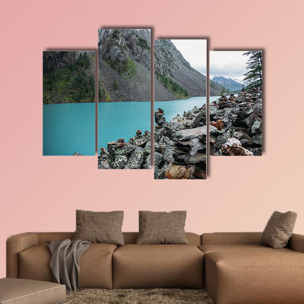 Clear lake, trees and mountains, Altai, Russia Multi panel canvas wall art