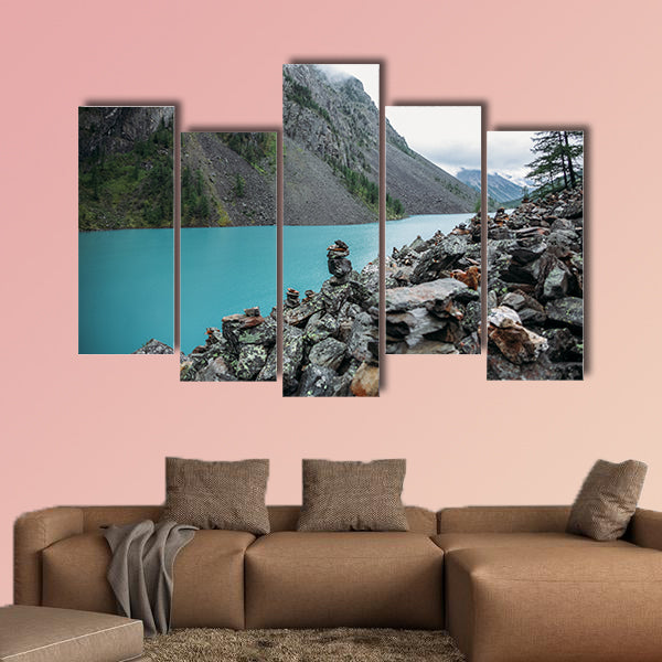 Clear lake, trees and mountains, Altai, Russia Multi panel canvas wall art