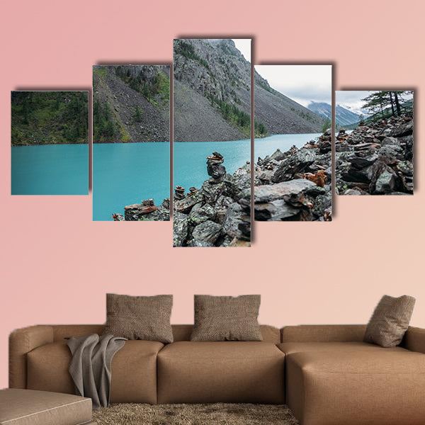 Clear lake, trees and mountains, Altai, Russia Multi panel canvas wall art