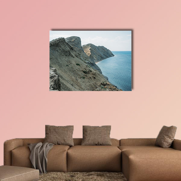 Scenic calm seashore with crimean mountains ridge, Ukraine wall art