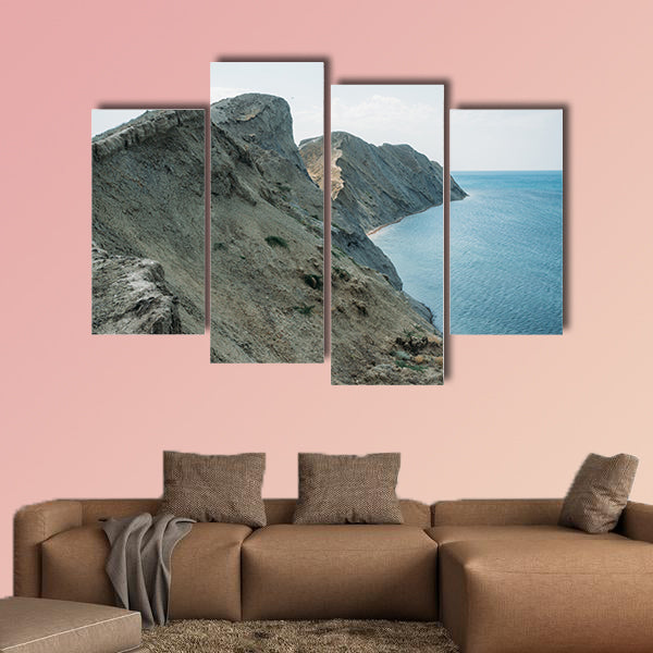 Scenic calm seashore with crimean mountains ridge, Ukraine wall art