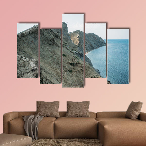 Scenic calm seashore with crimean mountains ridge, Ukraine wall art