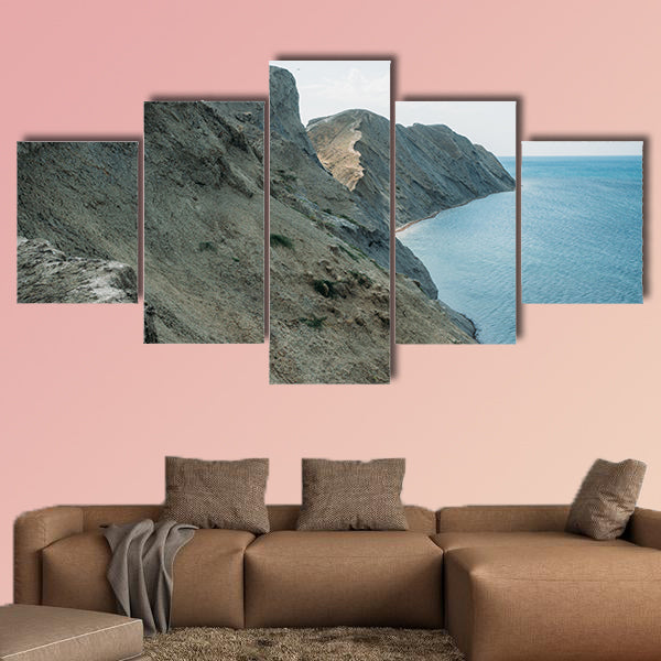Scenic calm seashore with crimean mountains ridge, Ukraine wall art