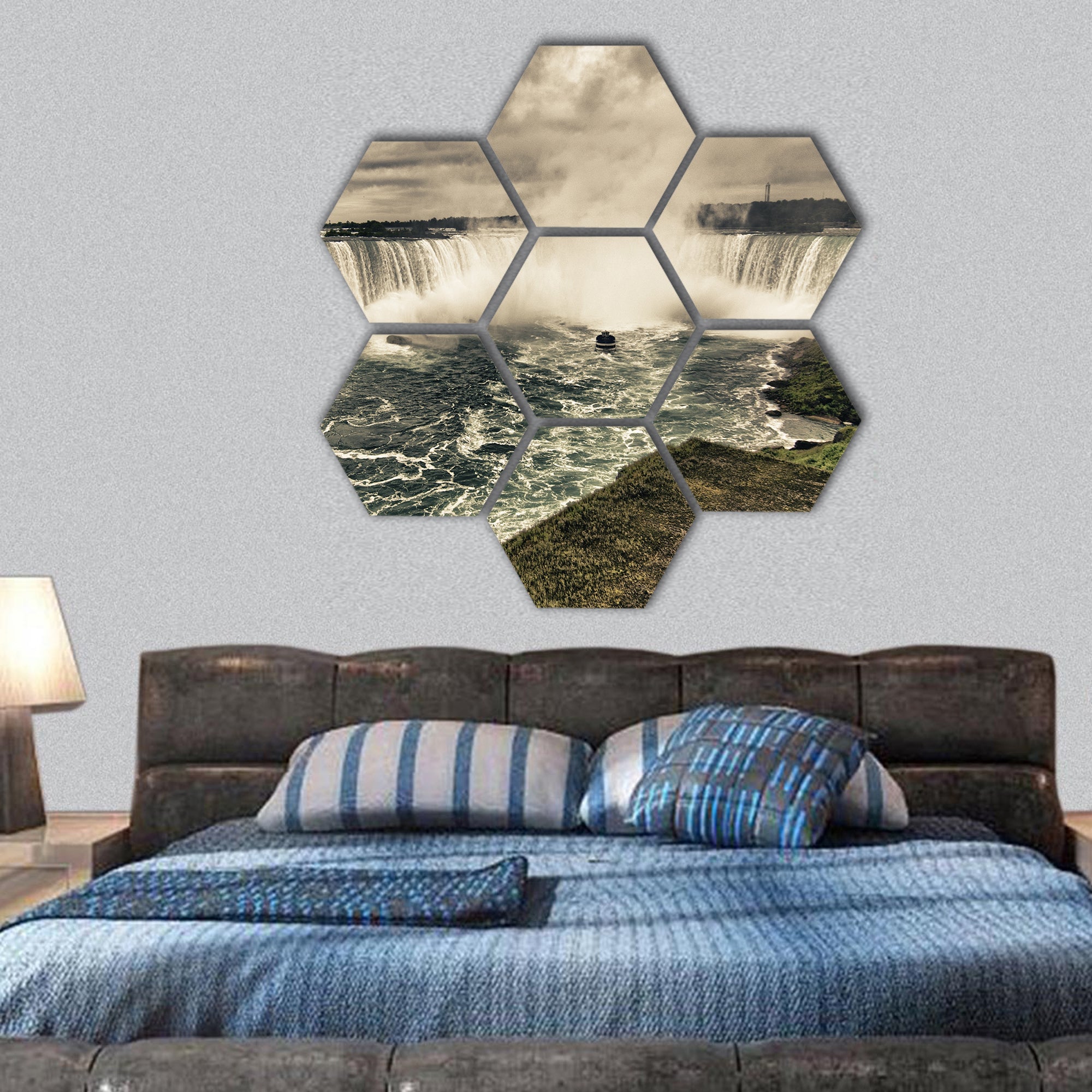 Power of Niagara Waterfalls on Canadian Side hexagonal canvas wall art