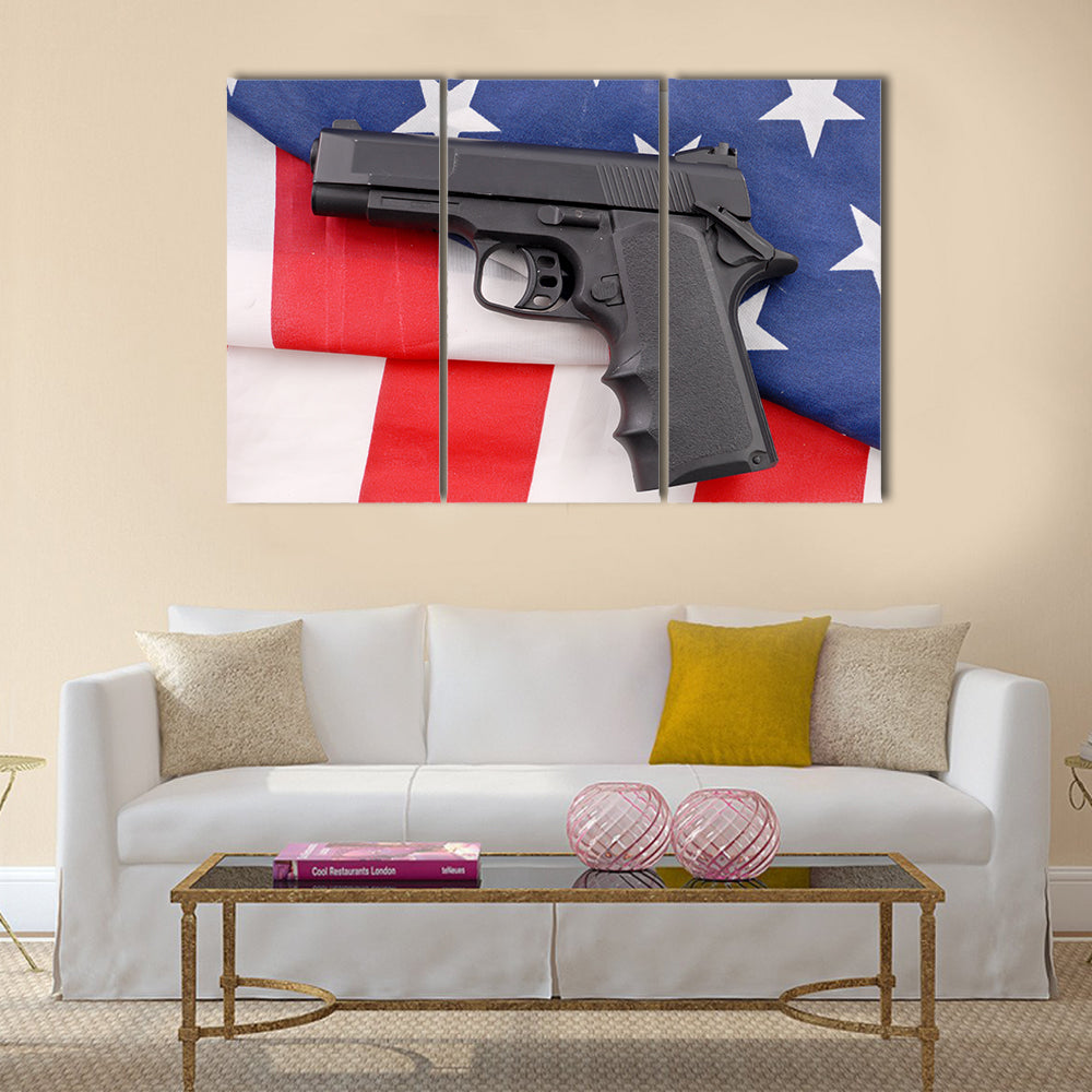 Military Gun And Flag multi panel canvas wall art