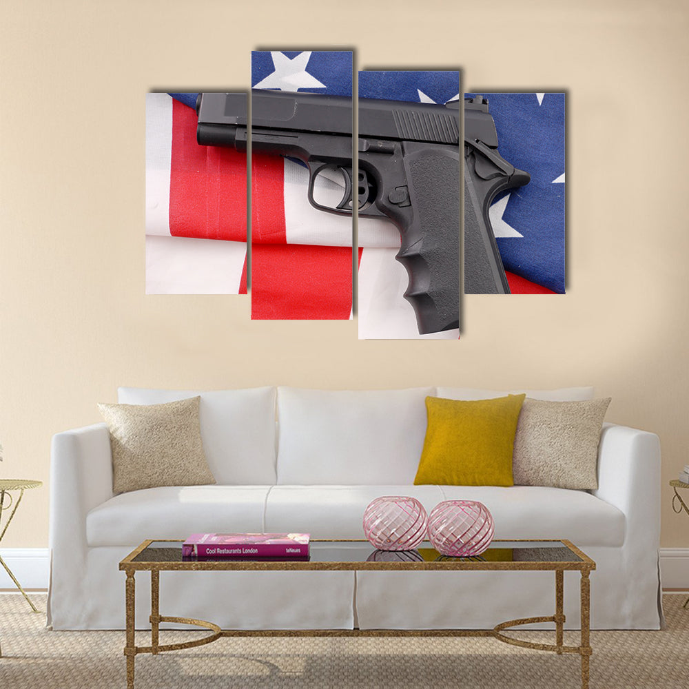 Military Gun And Flag multi panel canvas wall art