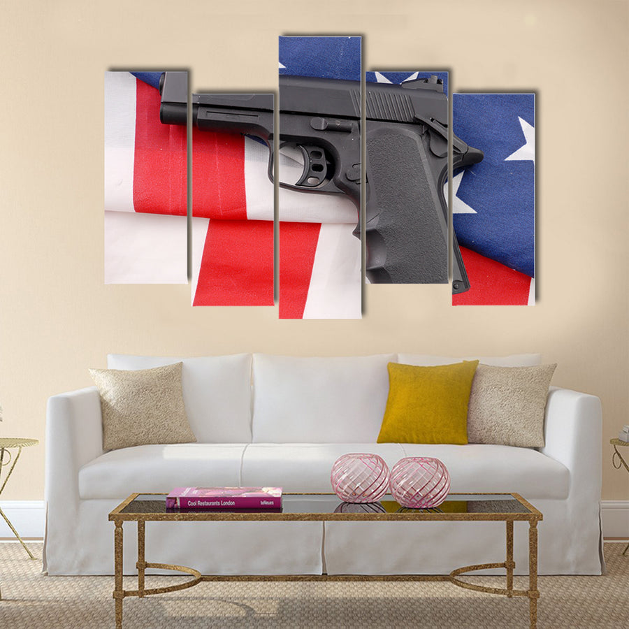 Military Gun And Flag multi panel canvas wall art