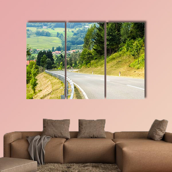 Road curves in Austrian mountains multi panel canvas wall art
