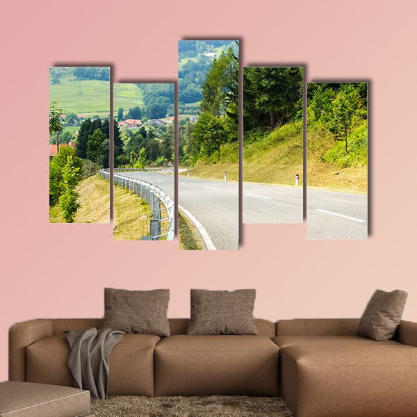 Road curves in Austrian mountains multi panel canvas wall art