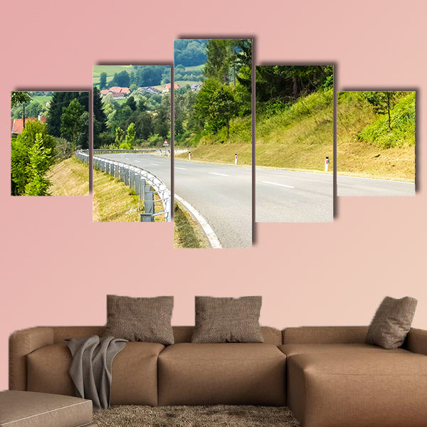 Road curves in Austrian mountains multi panel canvas wall art