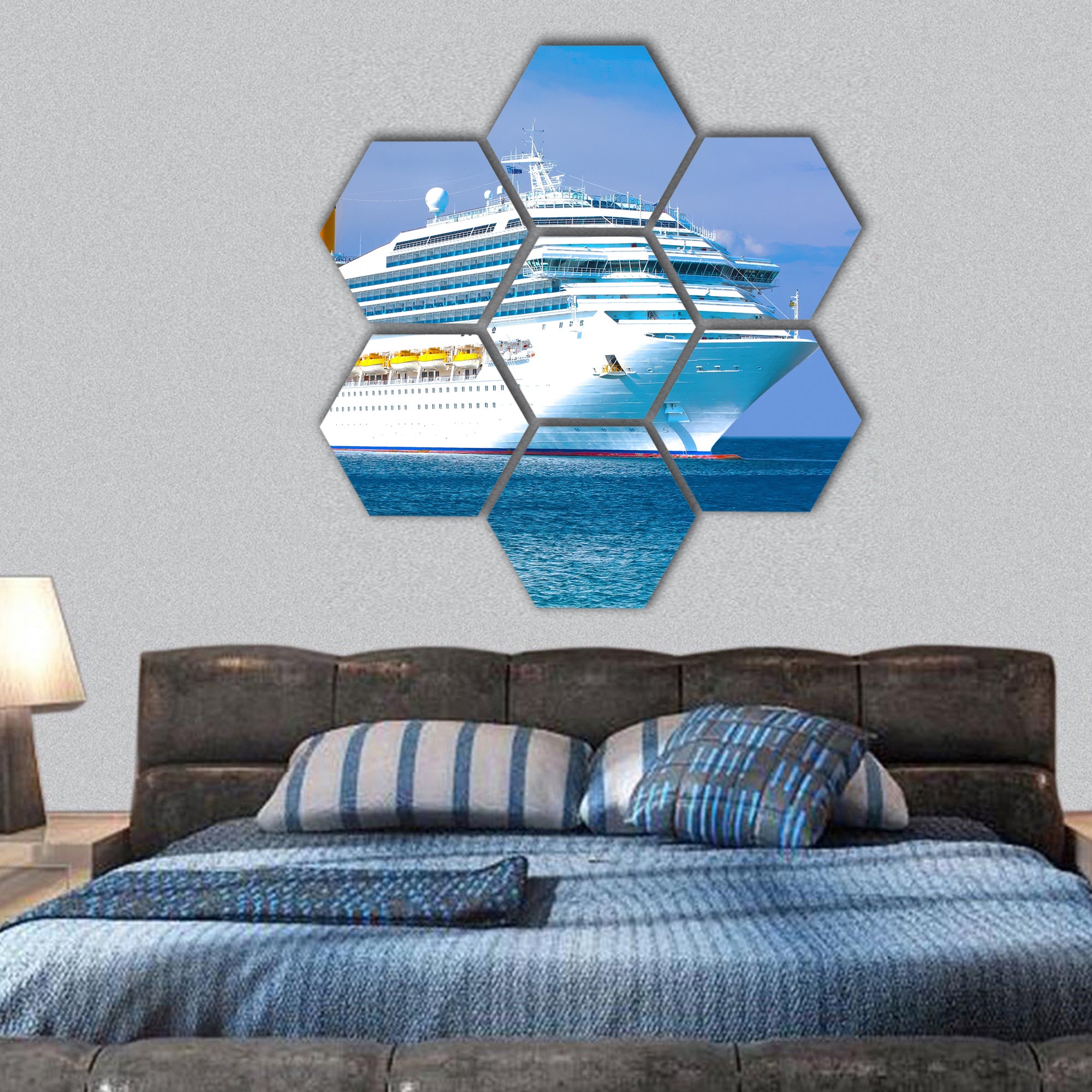 Cruise ship hexagonal canvas wall art
