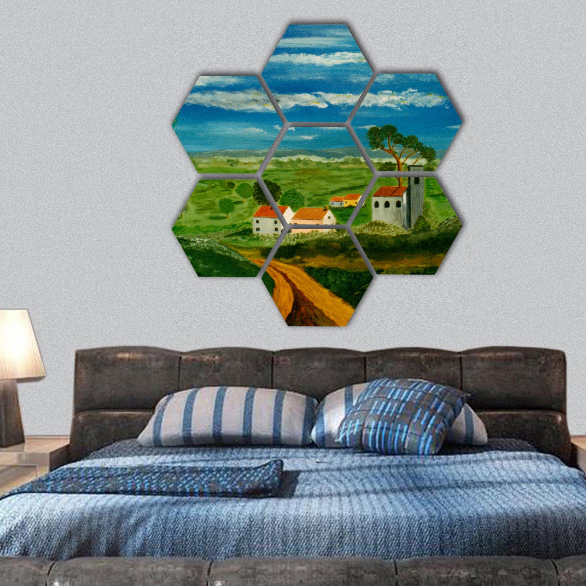 Oil painting on Wood panel hexagonal canvas wall art