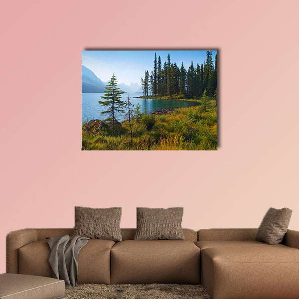 Beautiful morning mood by the lake as seen in the wilderness of Alberta in the Canada multi panel canvas wall art