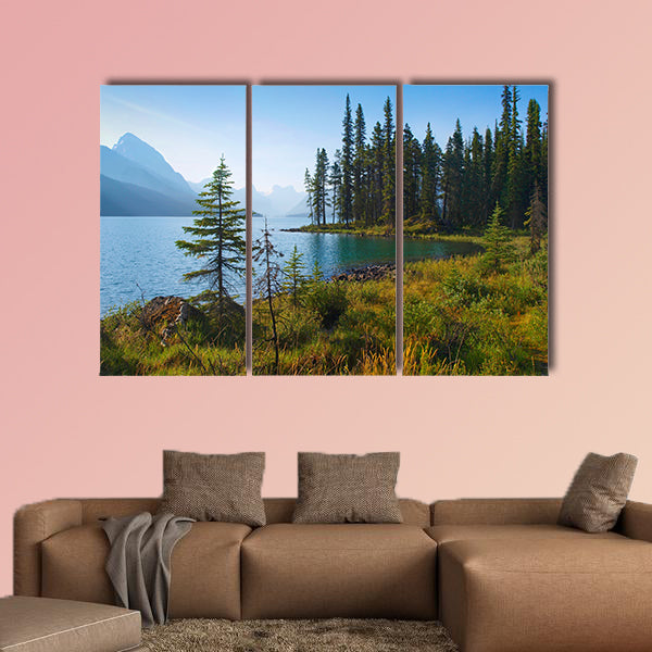 Beautiful morning mood by the lake as seen in the wilderness of Alberta in the Canada multi panel canvas wall art