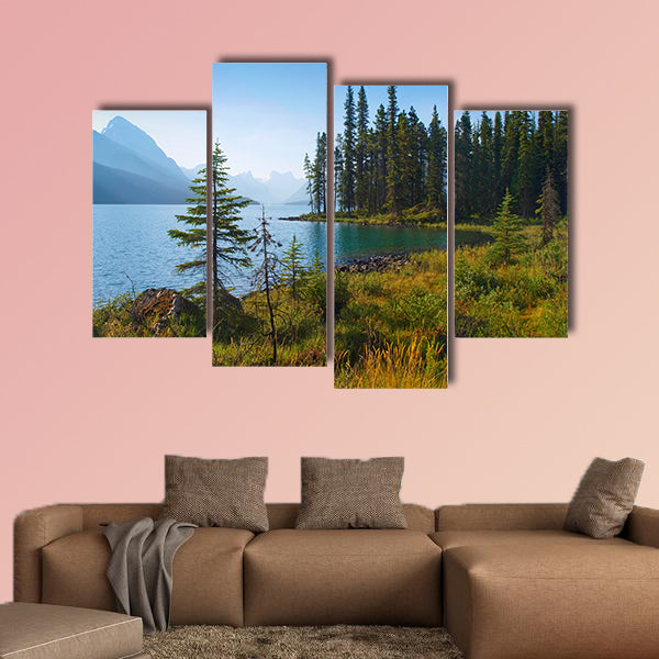 Beautiful morning mood by the lake as seen in the wilderness of Alberta in the Canada multi panel canvas wall art