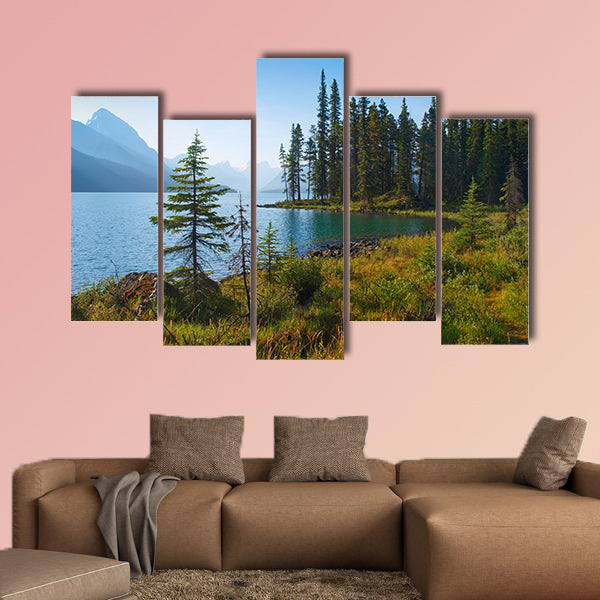 Beautiful morning mood by the lake as seen in the wilderness of Alberta in the Canada multi panel canvas wall art