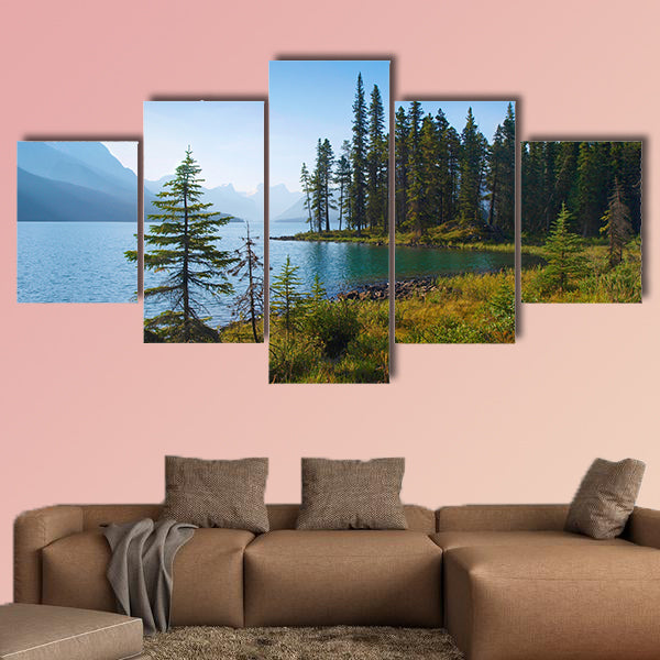 Beautiful morning mood by the lake as seen in the wilderness of Alberta in the Canada multi panel canvas wall art