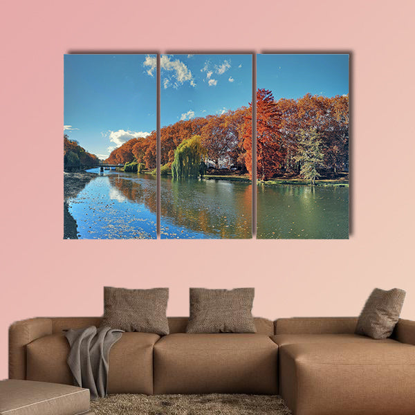 Neckar River in autumn, Heilbornn multi panel canvas wall art