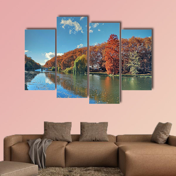 Neckar River in autumn, Heilbornn multi panel canvas wall art