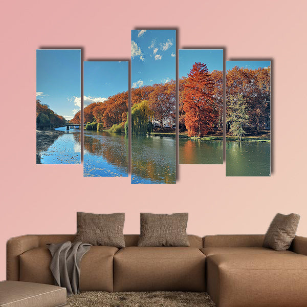 Neckar River in autumn, Heilbornn multi panel canvas wall art