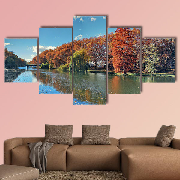 Neckar River in autumn, Heilbornn multi panel canvas wall art