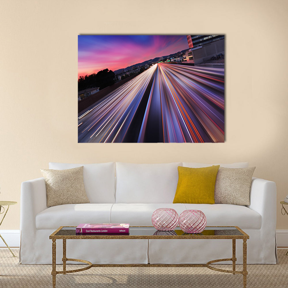 Traffic at twilight on 405 freeway in Los Angeles Multi Panel Canvas Wall Art