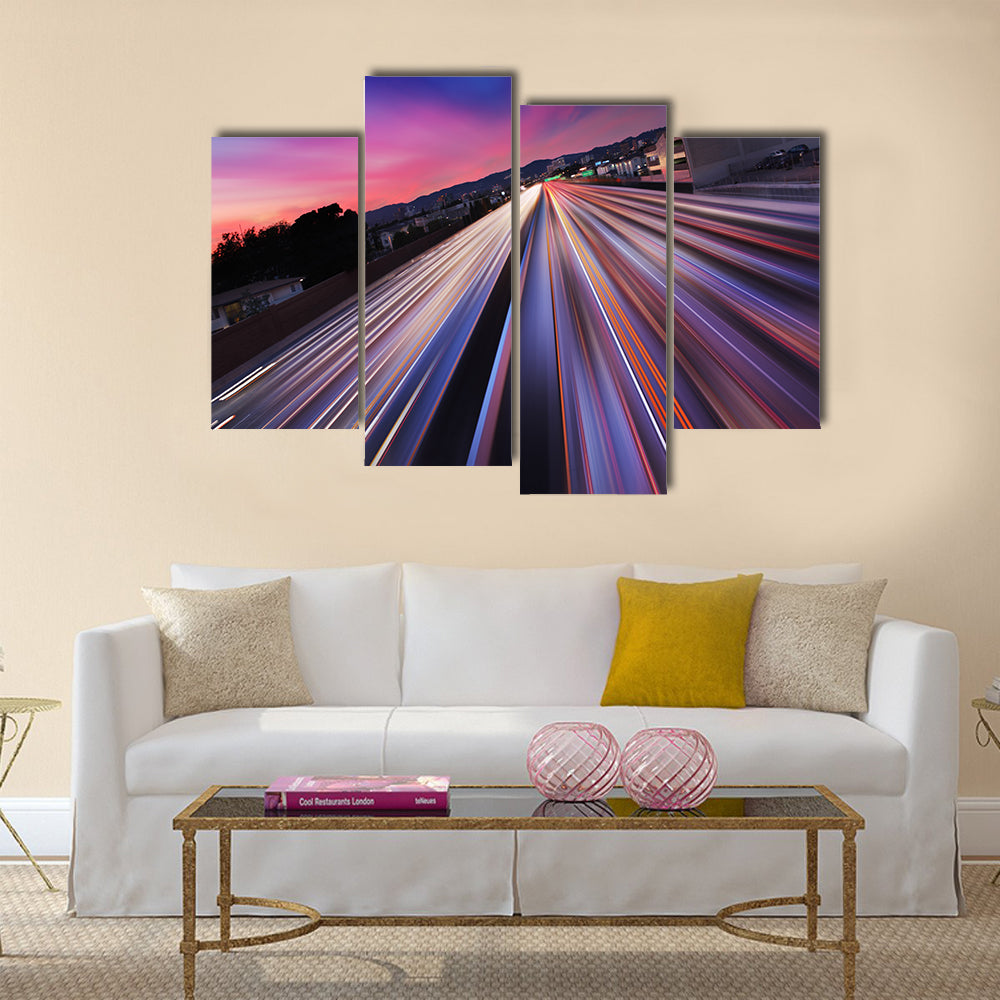 Traffic at twilight on 405 freeway in Los Angeles Multi Panel Canvas Wall Art