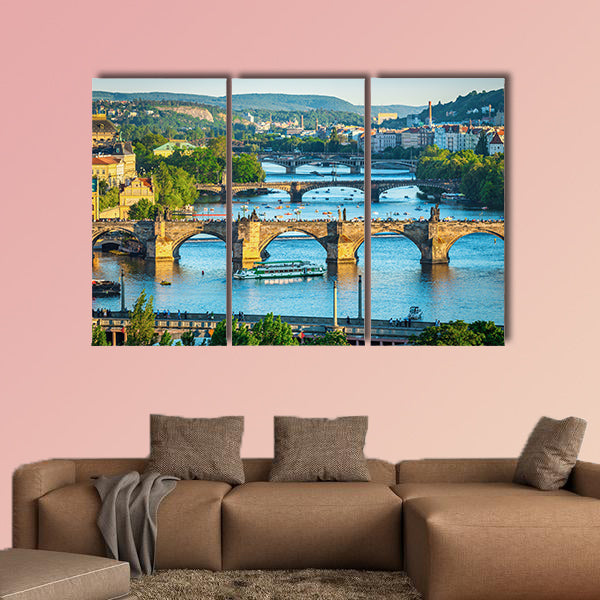 Vltava River and bridges Multi panel canvas wall art