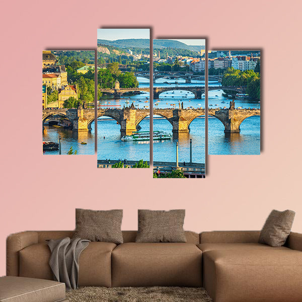 Vltava River and bridges Multi panel canvas wall art