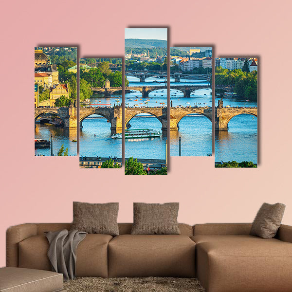 Vltava River and bridges Multi panel canvas wall art