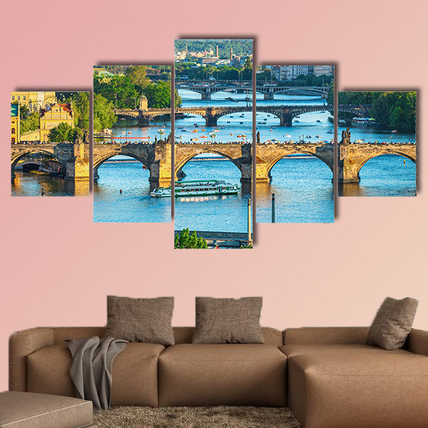 Vltava River and bridges Multi panel canvas wall art
