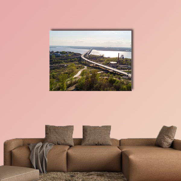 Khabarovsk Bridge is a road and rail bridge, multi panel canvas wall art
