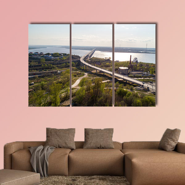 Khabarovsk Bridge is a road and rail bridge, multi panel canvas wall art