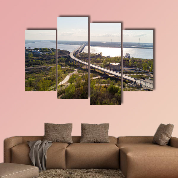 Khabarovsk Bridge is a road and rail bridge, multi panel canvas wall art