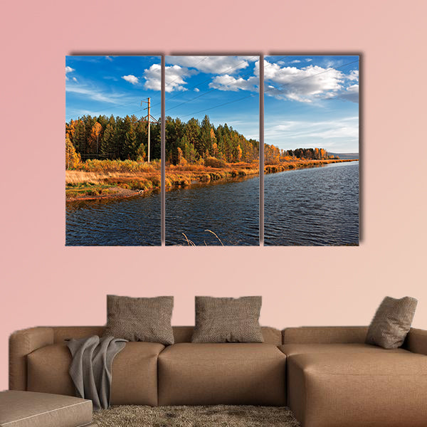 Beautiful autumn forest with colorful trees and pacturesque sky wall art