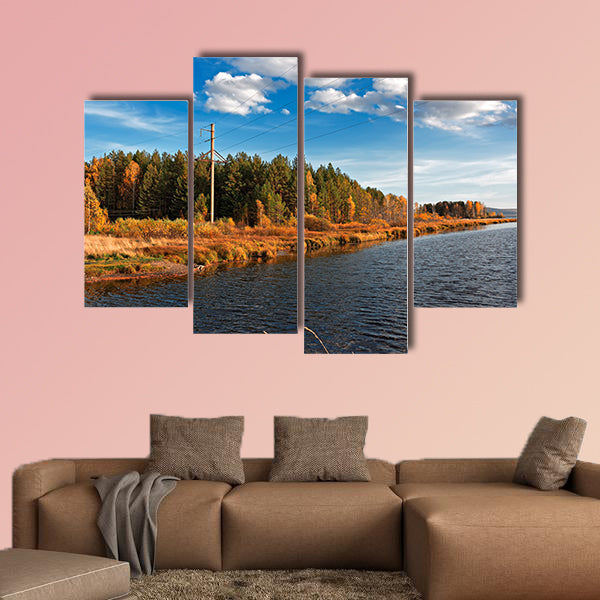 Beautiful autumn forest with colorful trees and pacturesque sky wall art