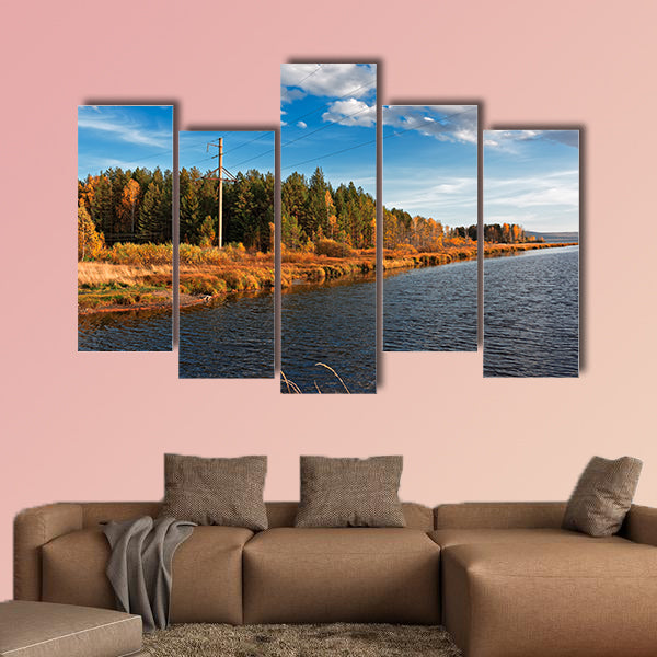 Beautiful autumn forest with colorful trees and pacturesque sky wall art