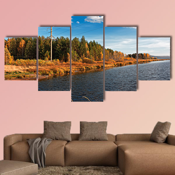 Beautiful autumn forest with colorful trees and pacturesque sky wall art