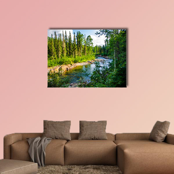 Warm Sunny summer day pure mountain river Multi panel canvas wall art