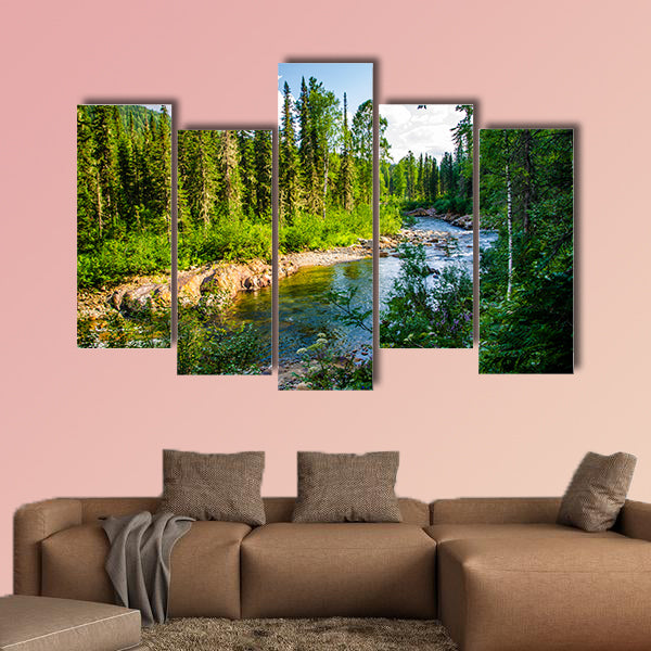 Warm Sunny summer day pure mountain river Multi panel canvas wall art