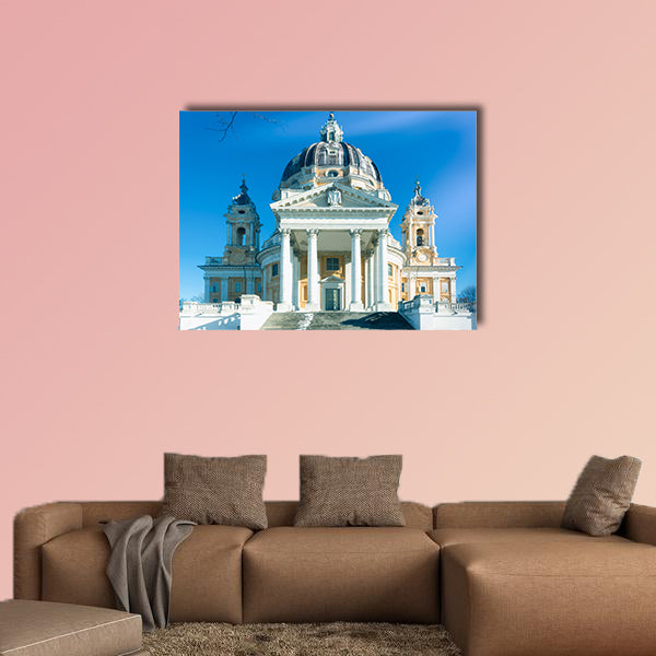 Winter landscape with Basilica of Superga in sunny day, Turin, wall art