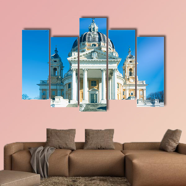 Winter landscape with Basilica of Superga in sunny day, Turin, wall art