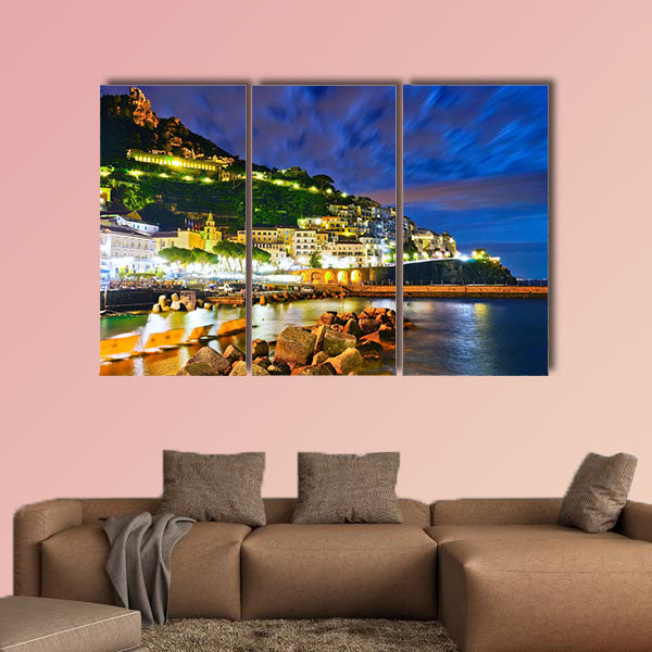 View of Amalfi village along Amalfi Coast in Italy at night wall art