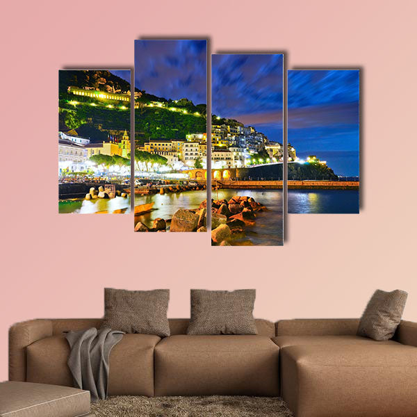 View of Amalfi village along Amalfi Coast in Italy at night wall art