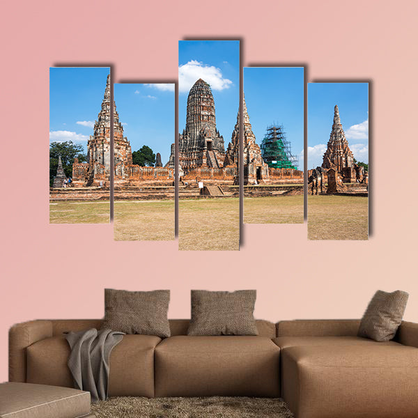 View of ruins of the old city of Ayutthaya, Thailand Multi panel canvas wall art